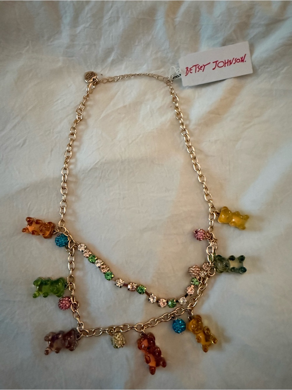 Betsey Johnson Gold-Tone Multicolor Gummy Bear Charm Necklace and bracelet
